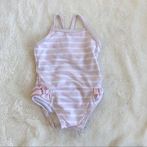 Janie & Jack Pink Striped Ruffle Butt Swimsuit
